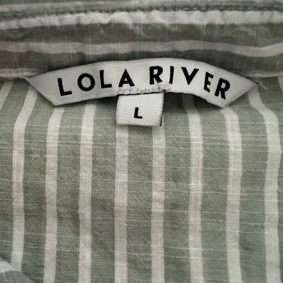 Lola River Sage Green Stripe Cotton Button Down Top Anthropologie Vibes L - Picture 2 of 6
